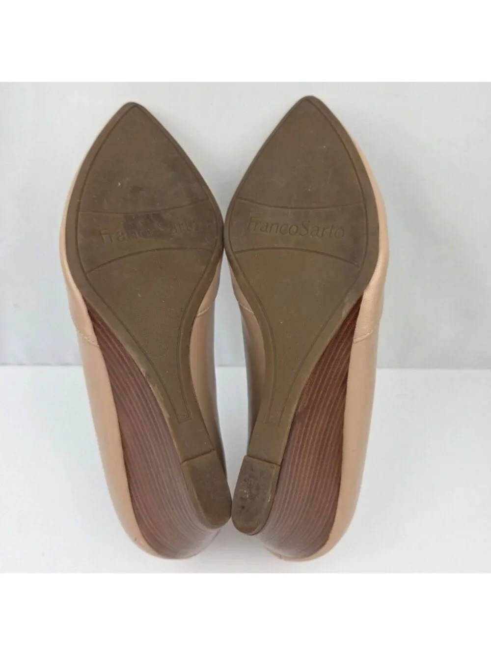 Franco Sarto Frankie Pointed Toe Leather Wedge Heels Nude Size 9M